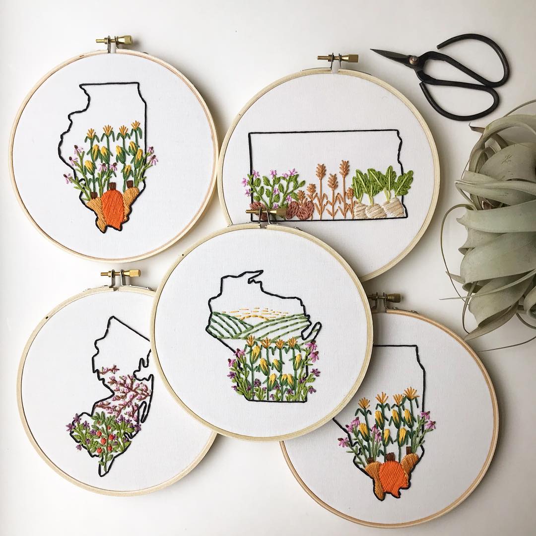 State embroidery hoop art by Lemon Made Shop