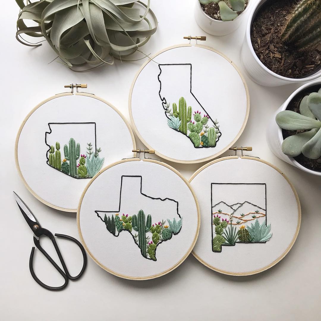 State embroidery hoop art by Lemon Made Shop