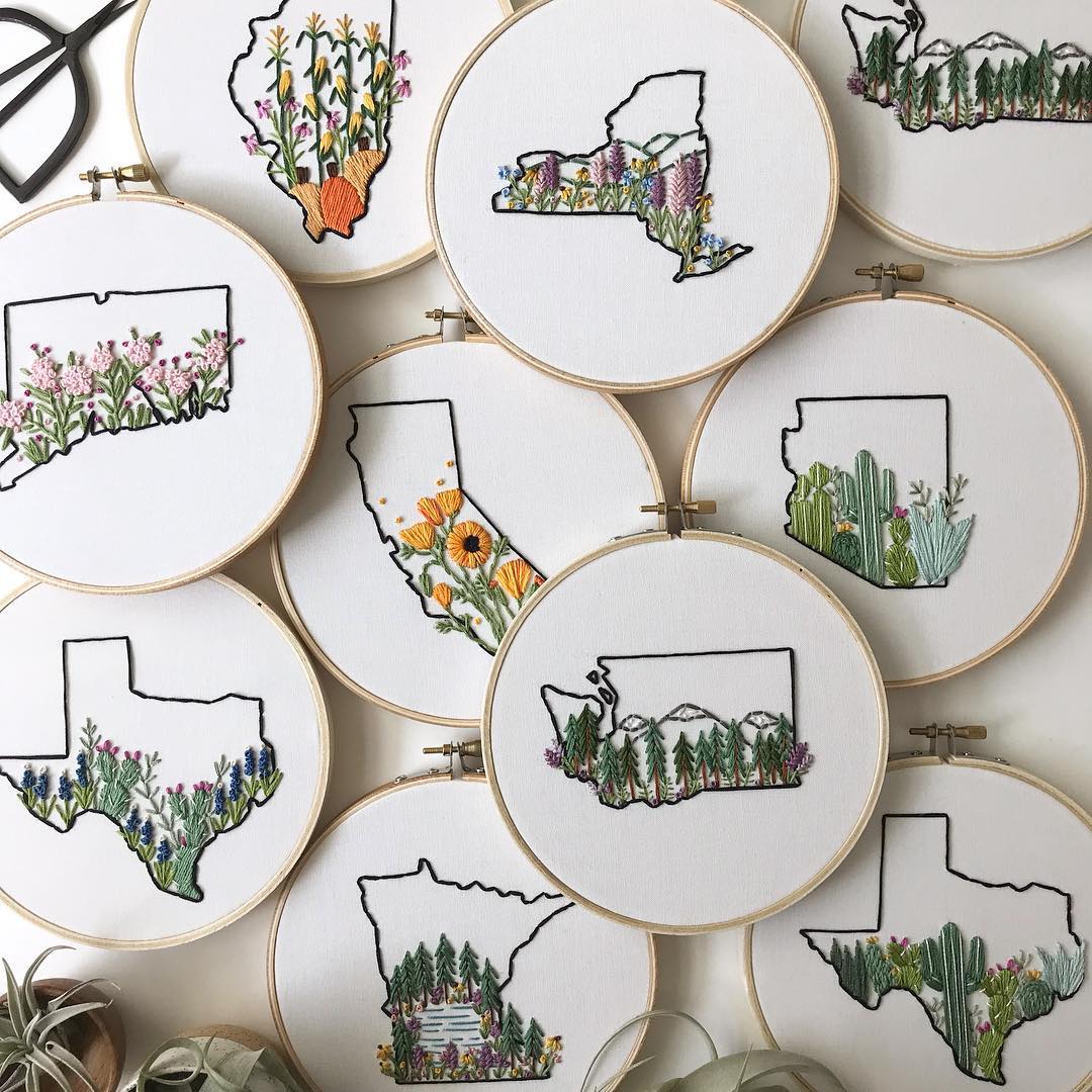 State embroidery hoop art by Lemon Made Shop