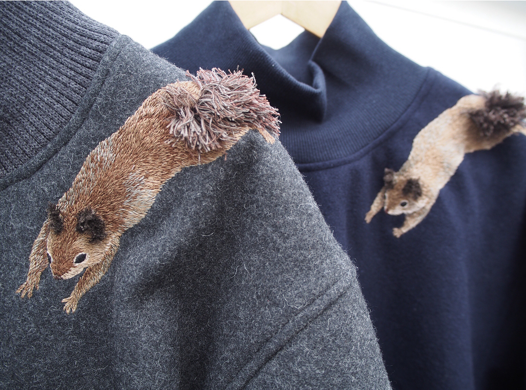 Embroidered squirrels on clothing