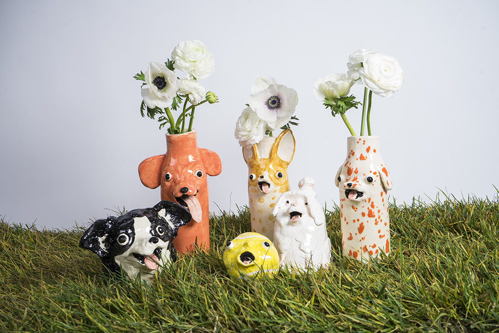 Ceramic dog vase by Katie Kimmel