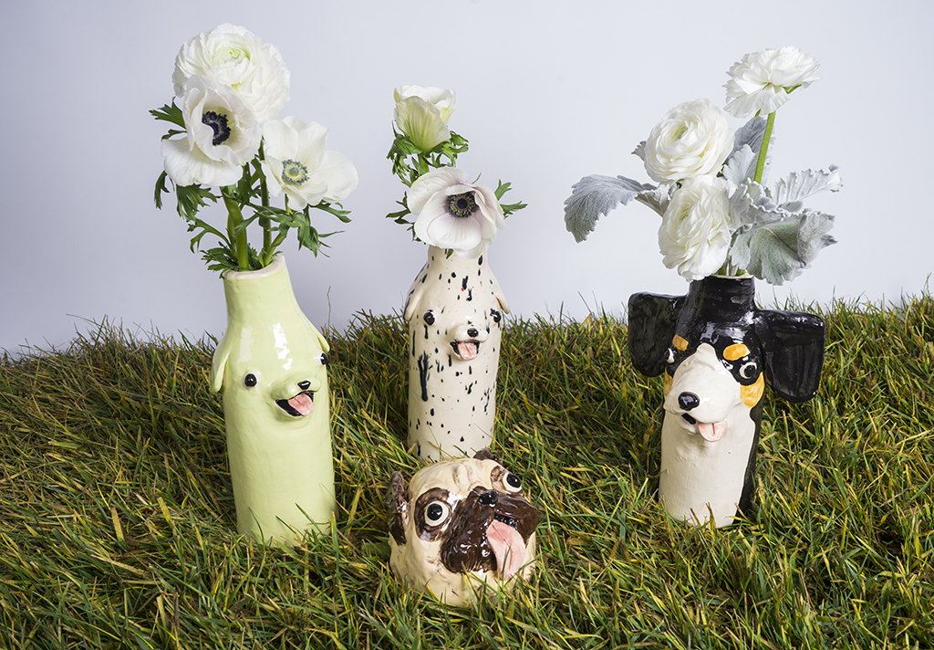 Ceramic dog vase by Katie Kimmel