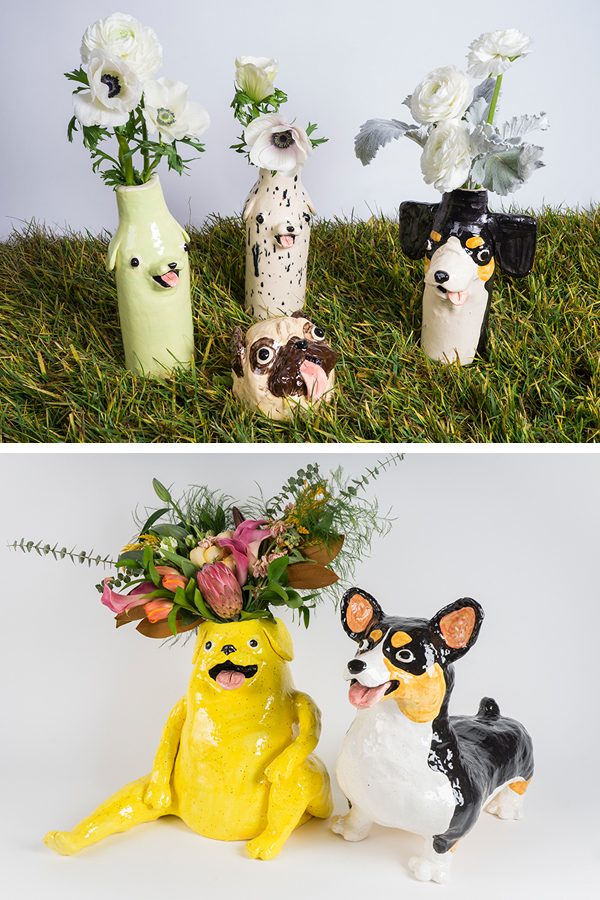 Ceramic dog vase by Katie Kimmel