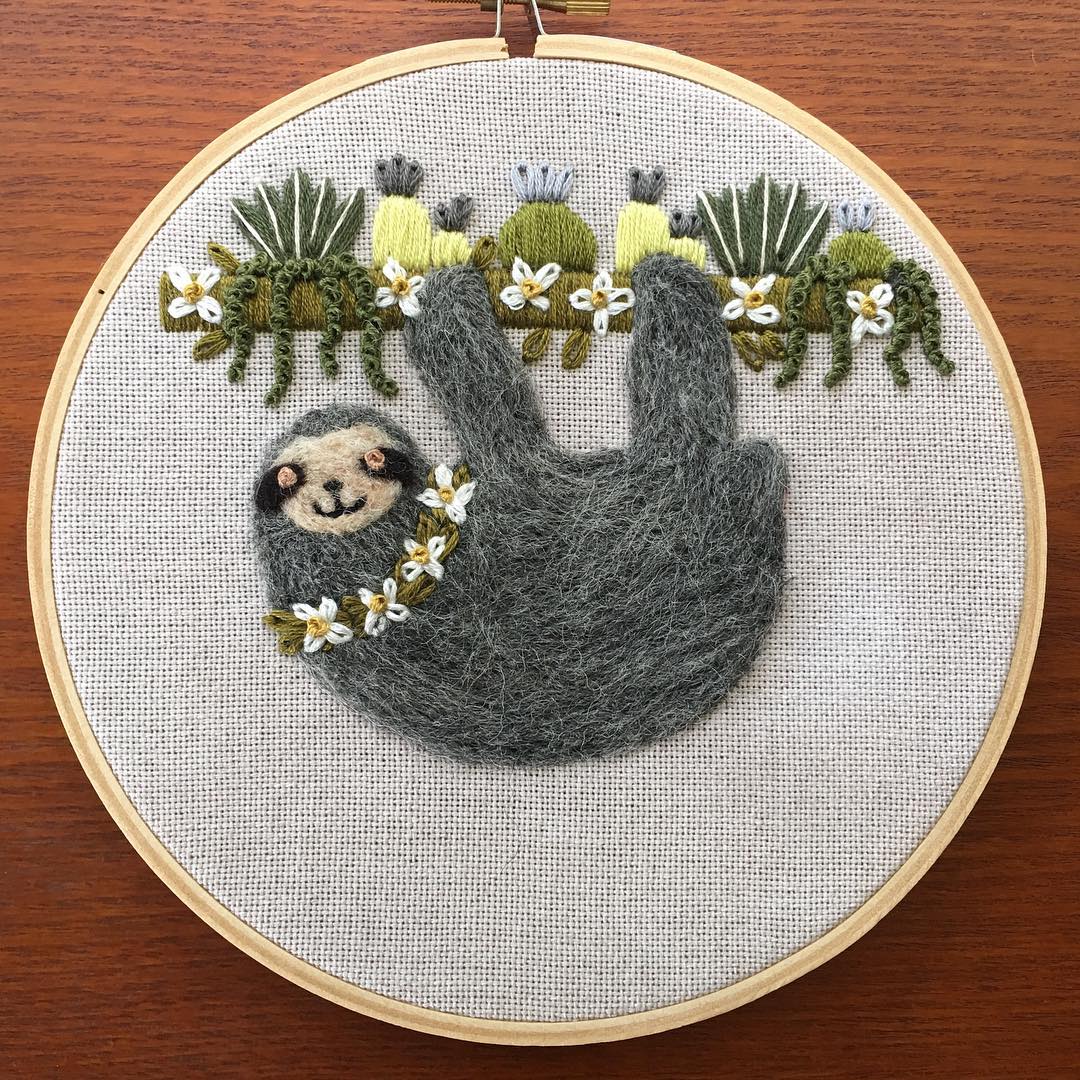 Needle-felted sloth by Fuzzy and Flora