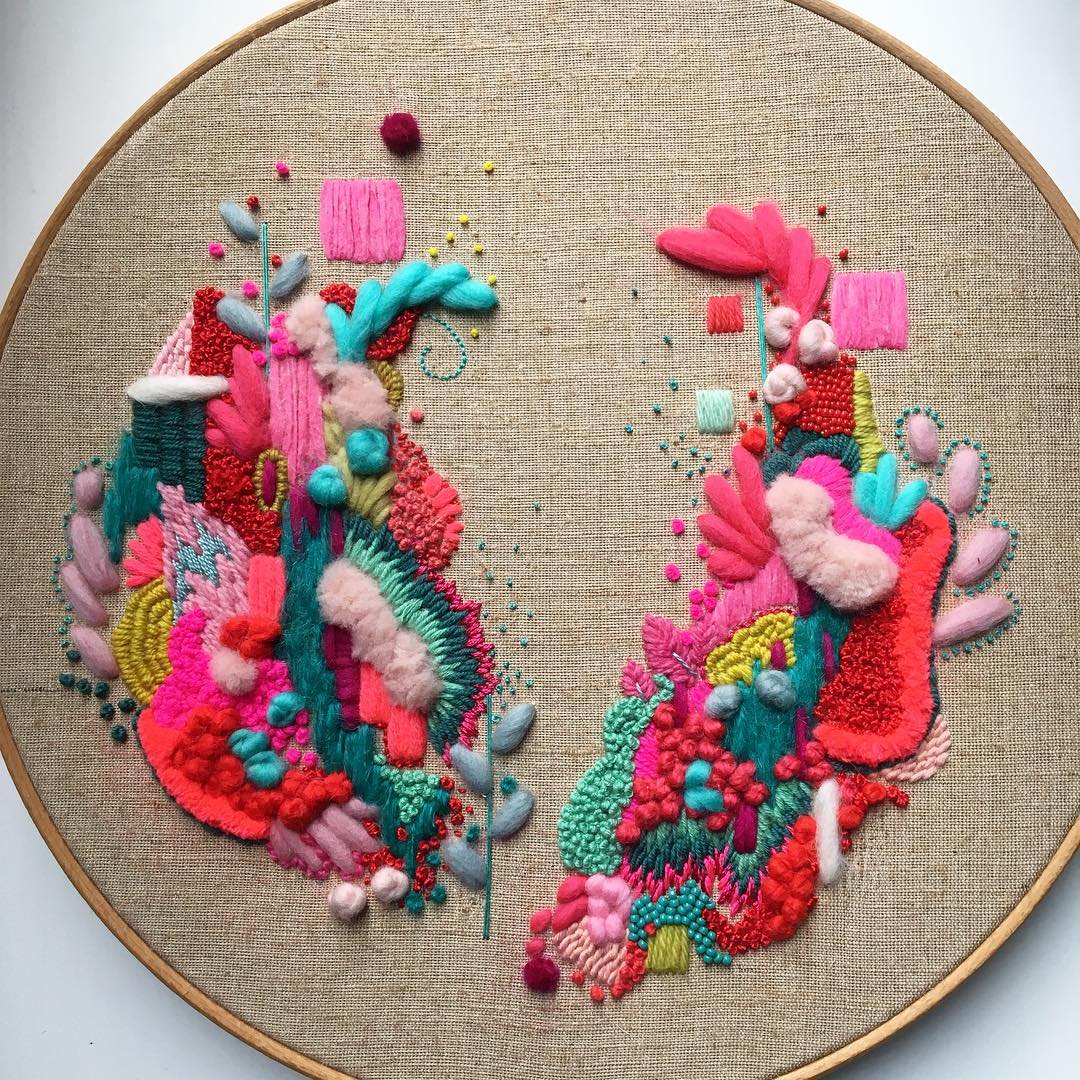 Abstract hand embroidery by Wild Floss Embroidery