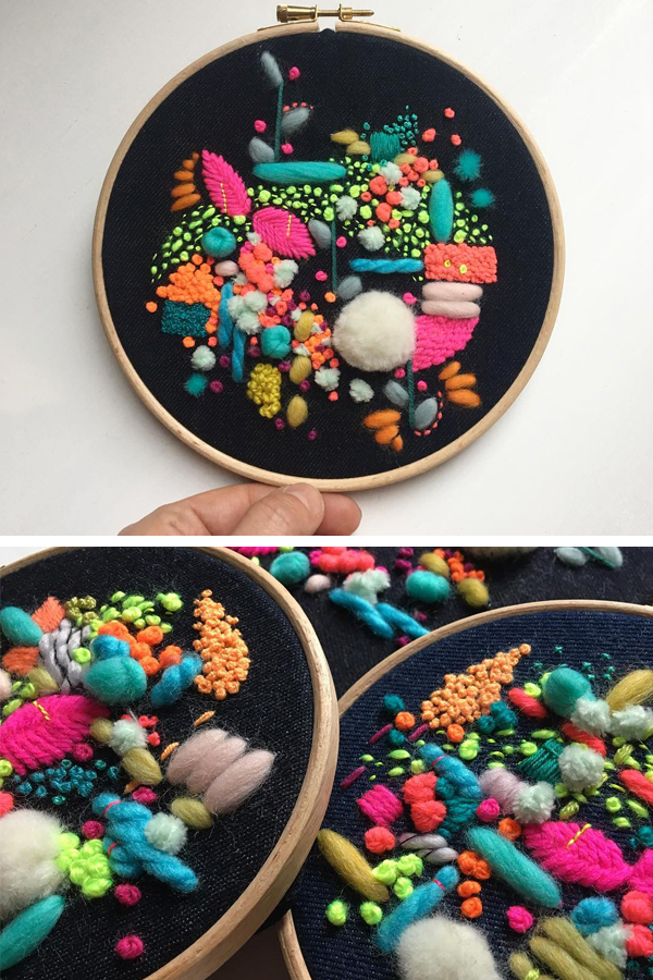 Abstract hand embroidery by Wild Floss Embroidery