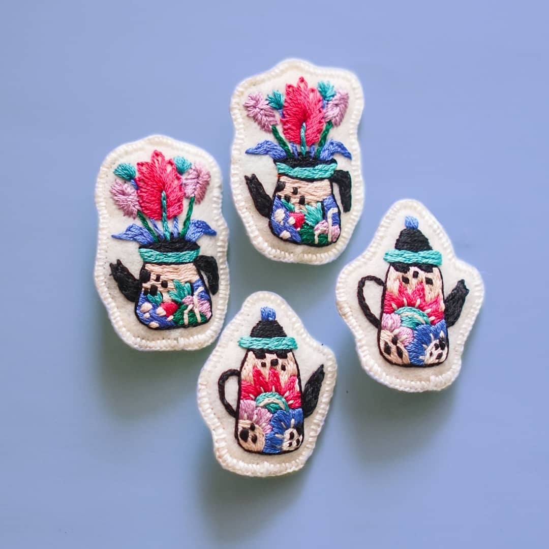 Hand embroidered brooch by Cub Club