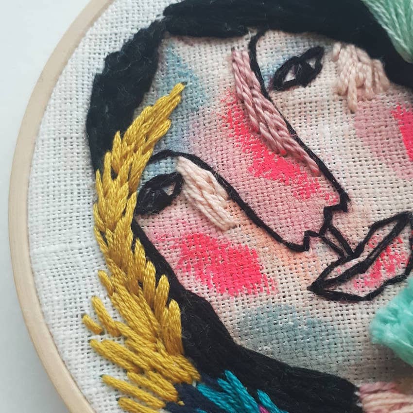 Mixed media hoop art by Katy Biele