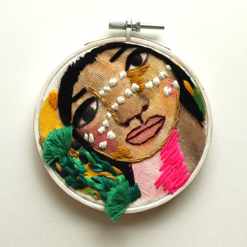 Mixed media hoop art by Katy Biele