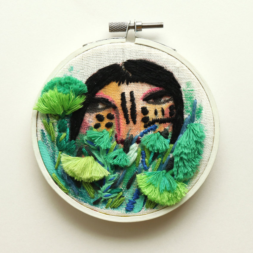 Mixed media hoop art by Katy Biele