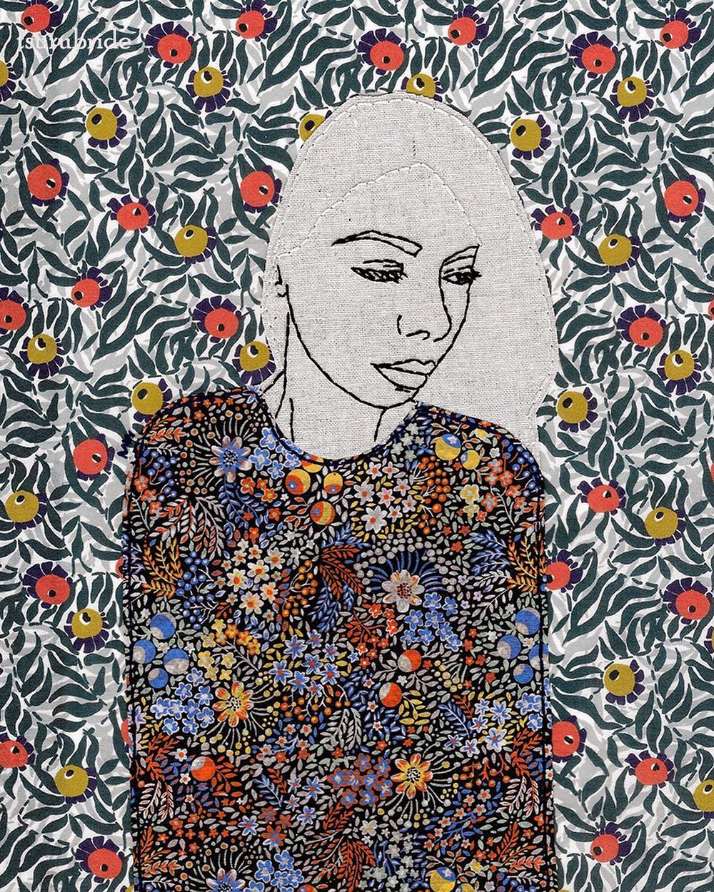 Appliqué embroidery of women by Meghan Willis