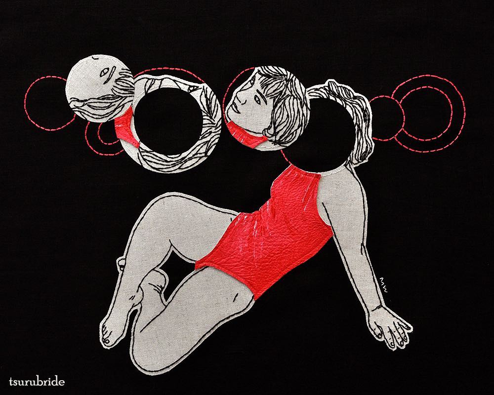 Appliqué embroidery of women by Meghan Willis