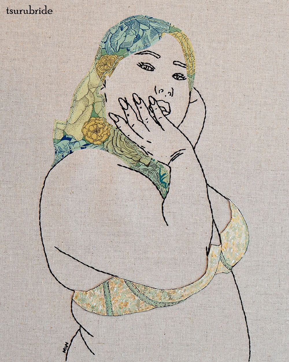 Appliqué embroidery of women by Meghan Willis