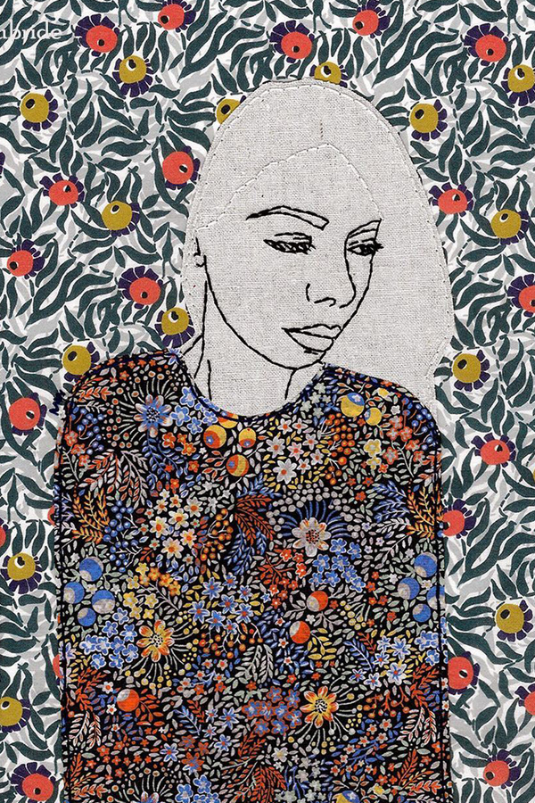 Appliqué embroidery of women by Meghan Willis