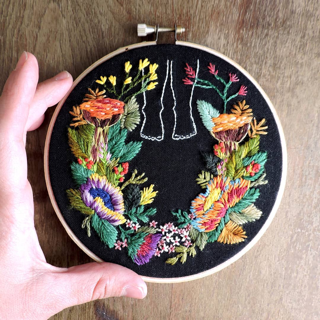 Embroidery on black fabric by Claudia González 