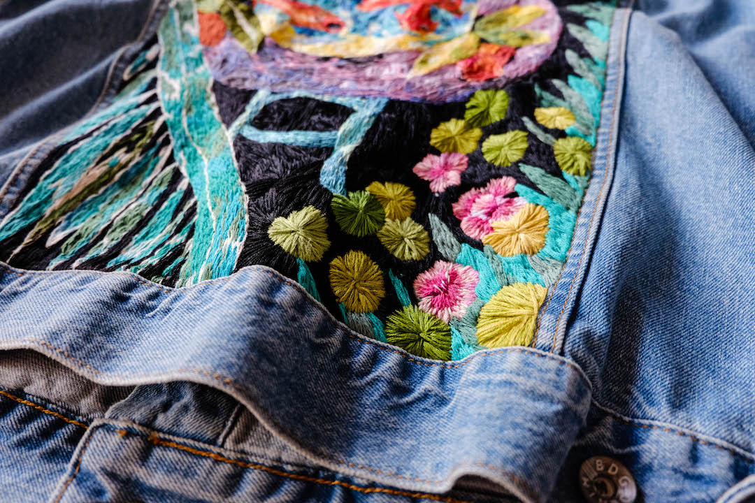 Embroidered denim jacket by Mapi BG