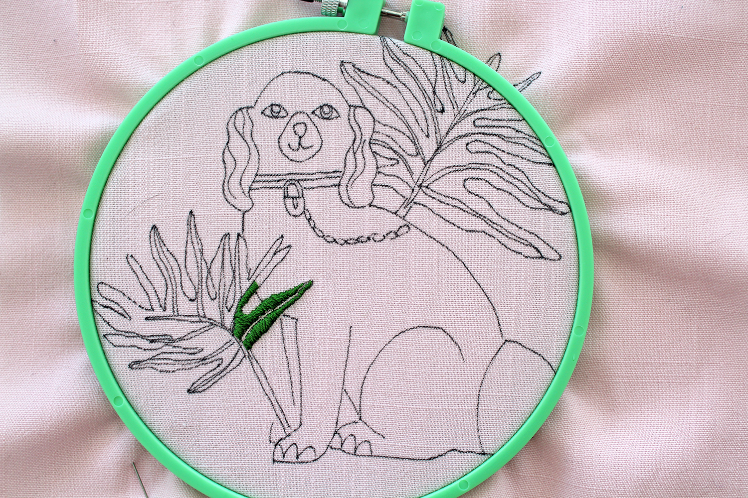 Staffordshire dog hand embroidery by Sara Barnes