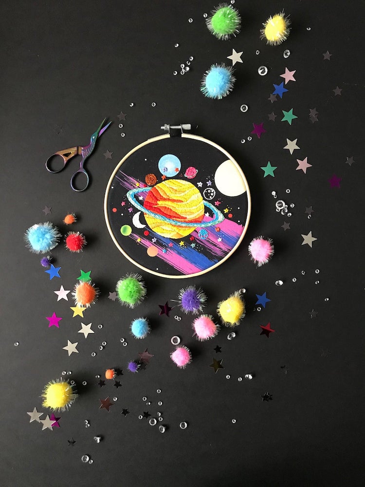 Outer space embroidery pattern 