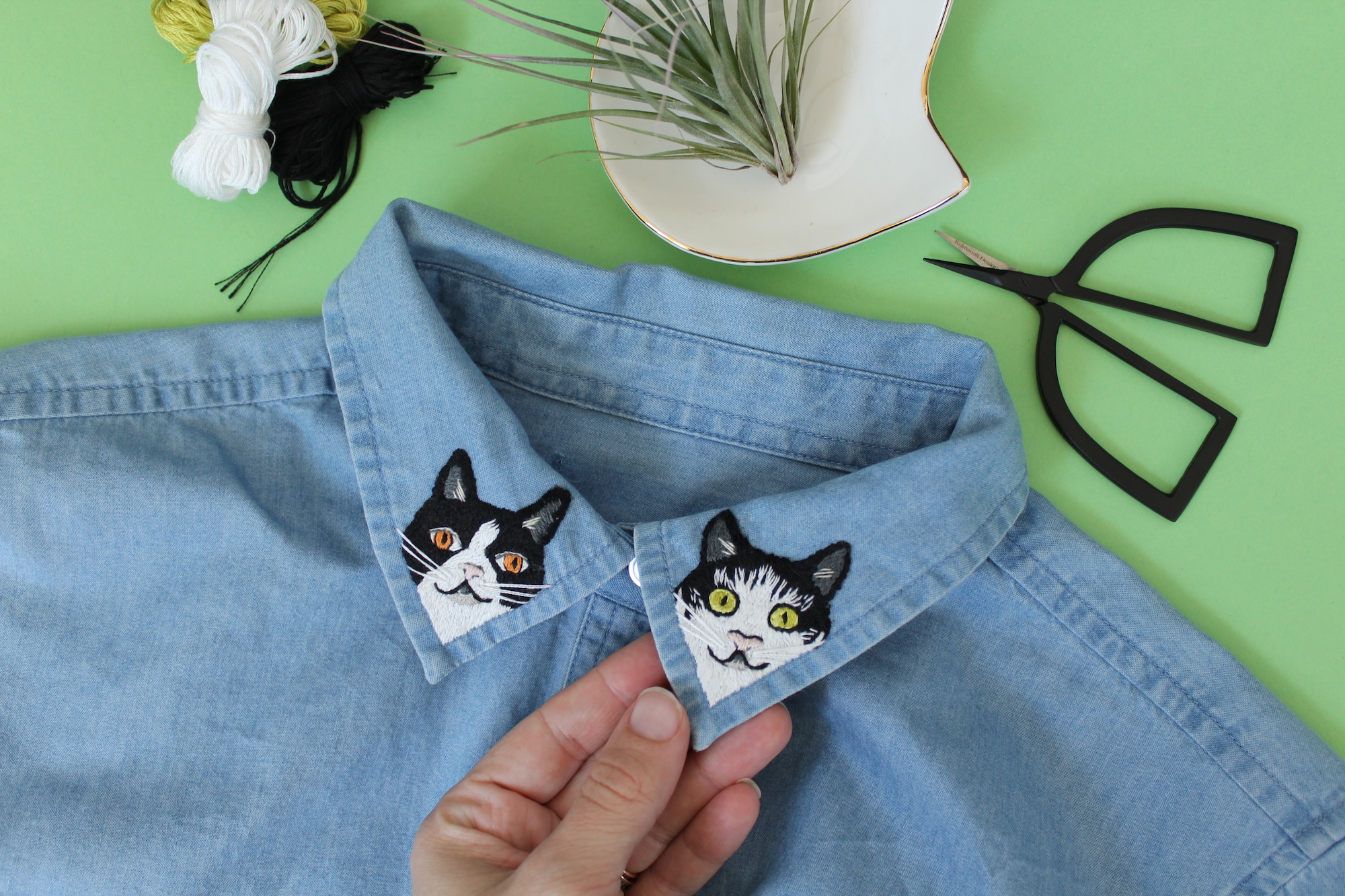 Embroidered collars with cats on them