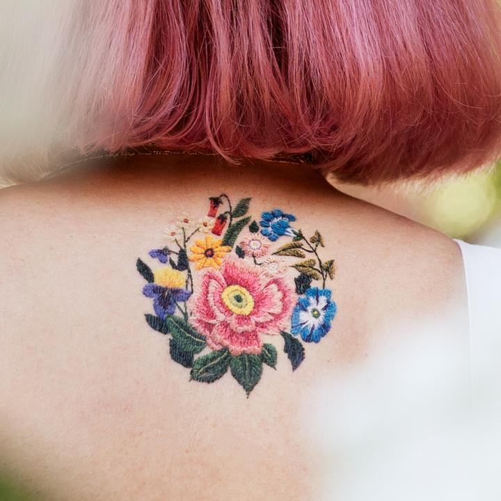 Temporary tattoos look like embroidery by Tessa Perlow