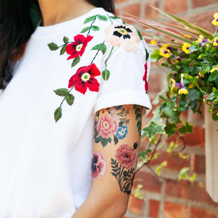 Temporary tattoos look like embroidery by Tessa Perlow