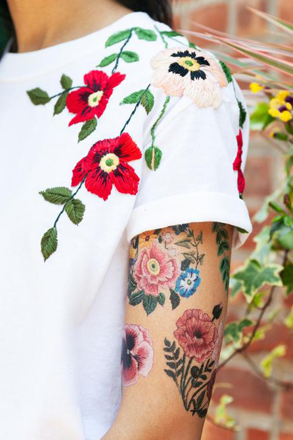 Temporary tattoos look like embroidery by Tessa Perlow