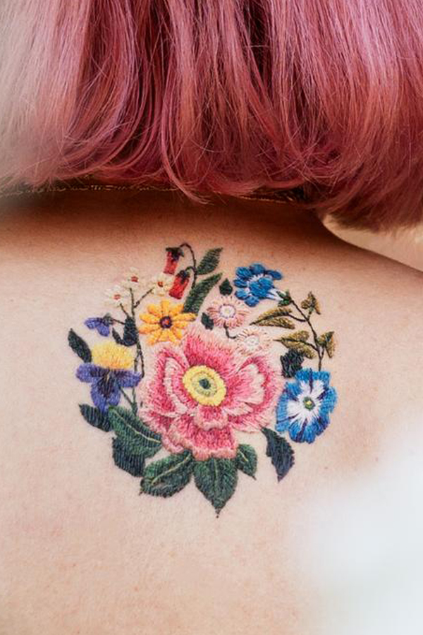 Temporary tattoos look like embroidery by Tessa Perlow