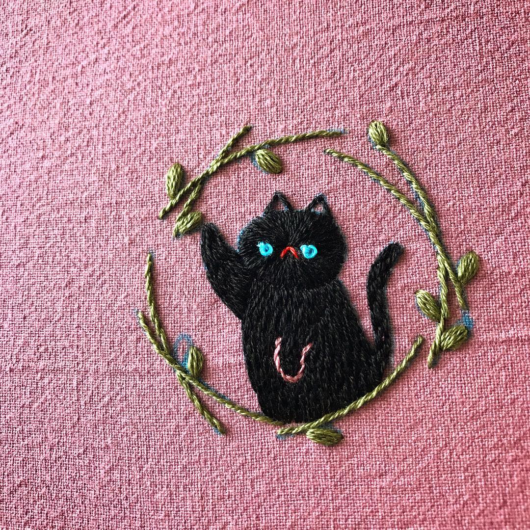 Cat embroidery by Nyang Stitch