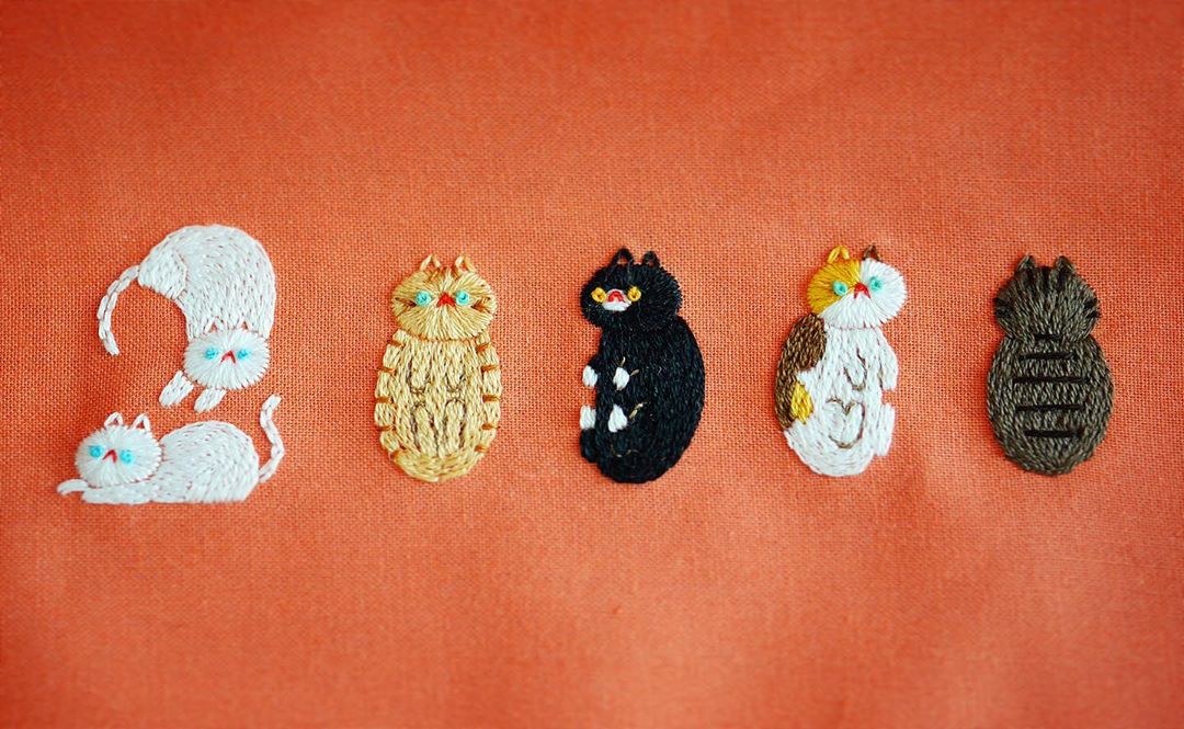 Funny cat embroideries by Nyang Stitch