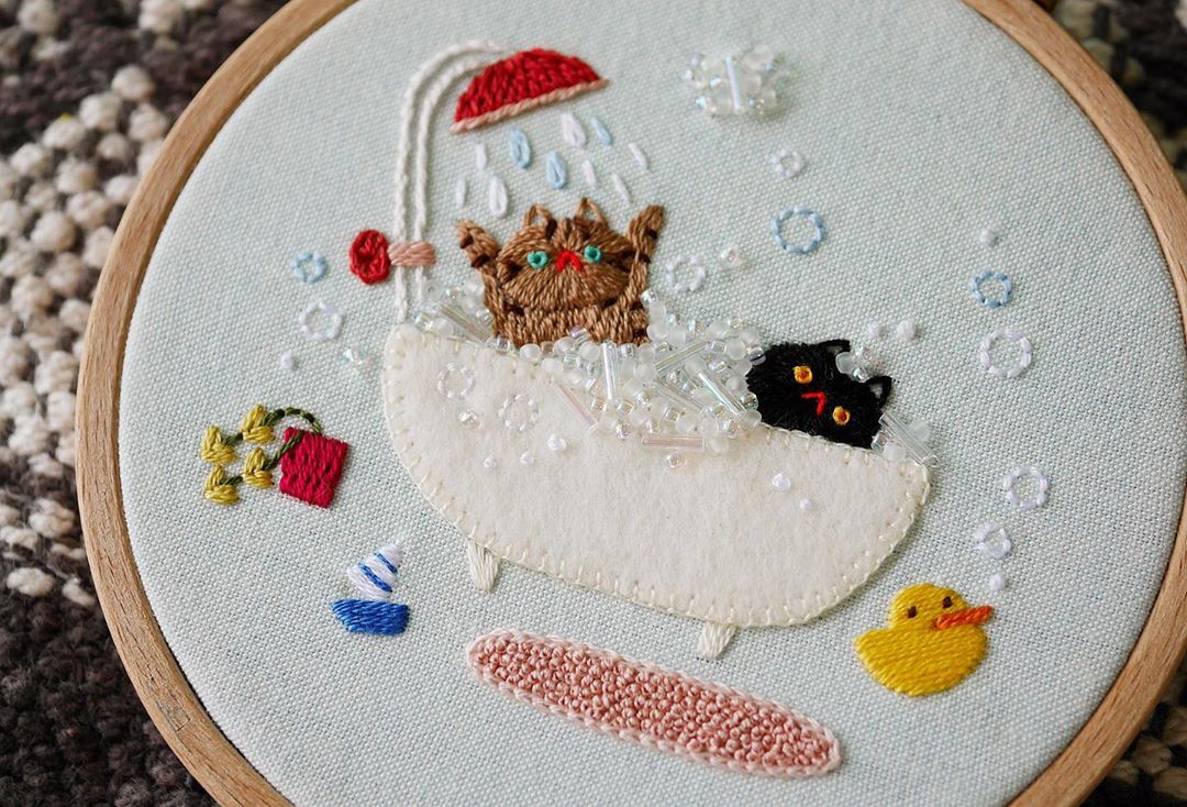 Cat embroidery by Nyang Stitch