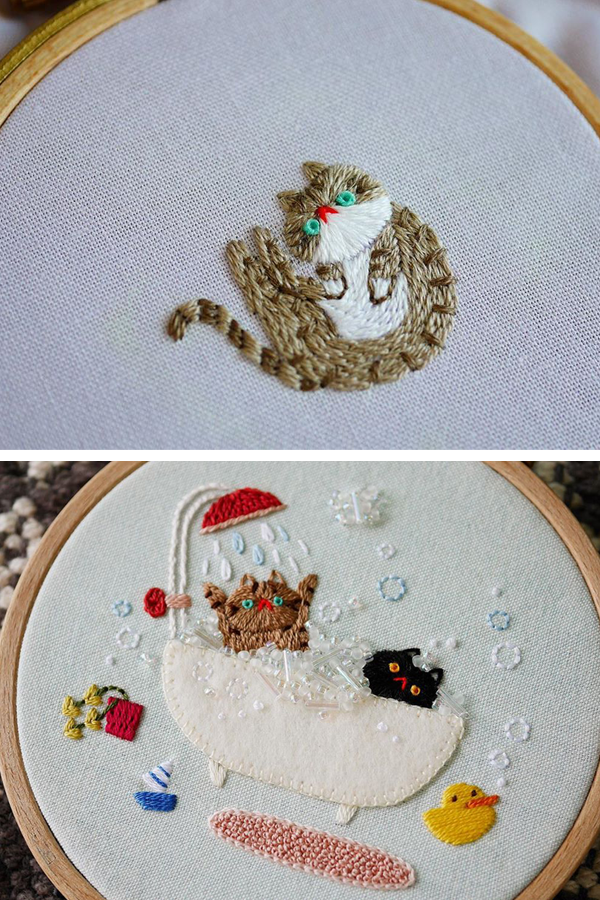 Cat embroidery by Nyang Stitch