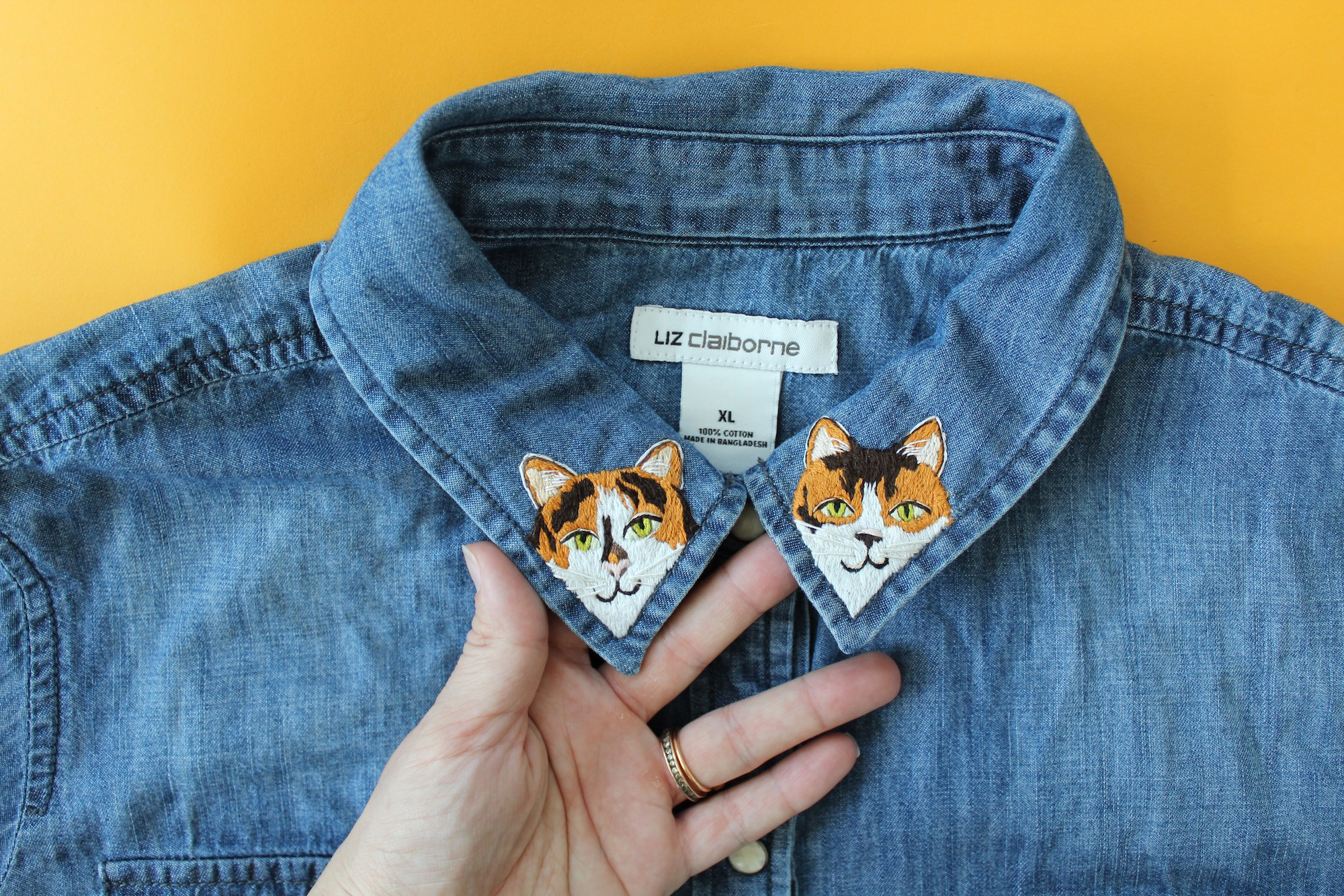 Embroidered collars with cats on them