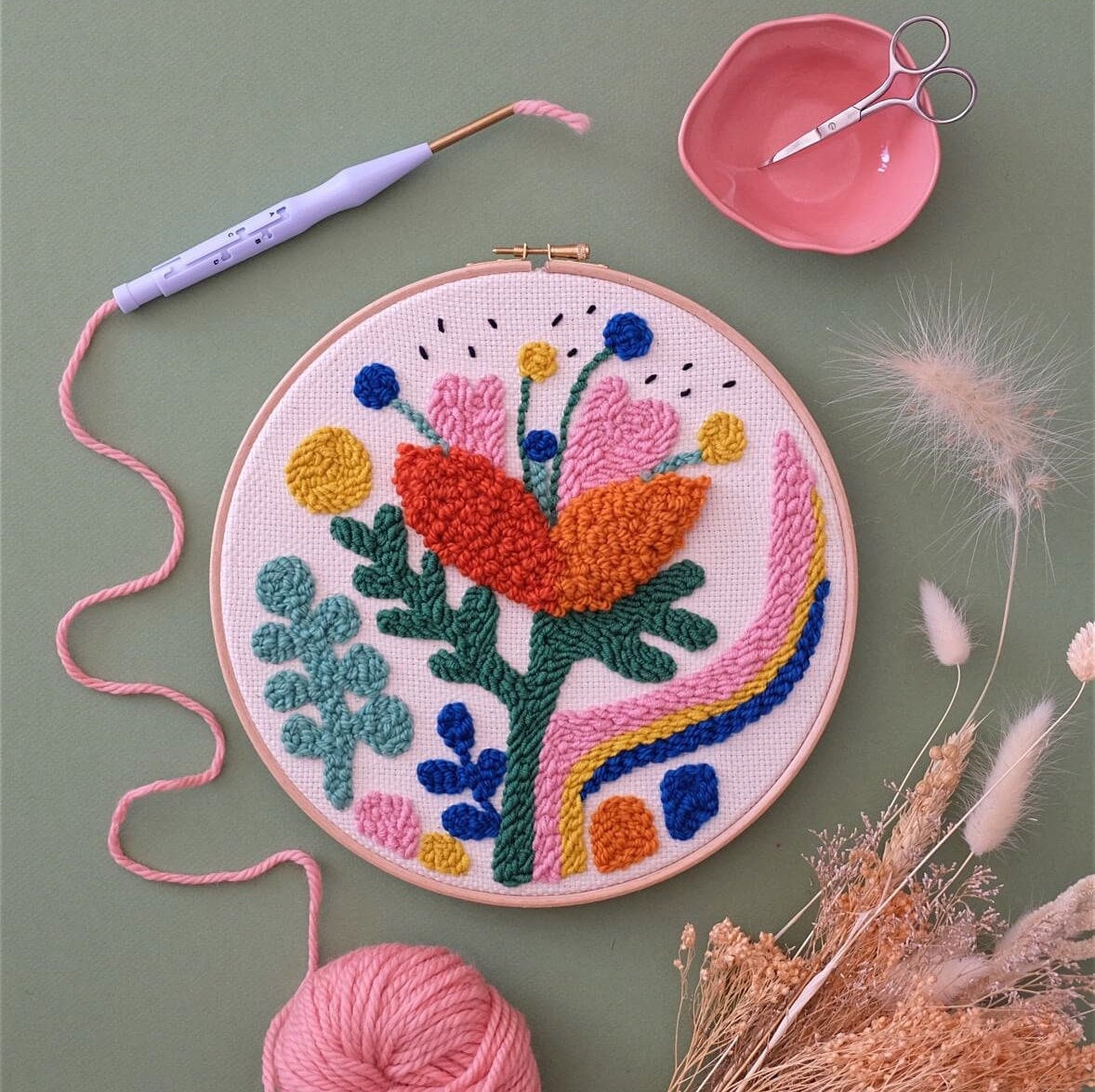 Punch needle embroidery kit