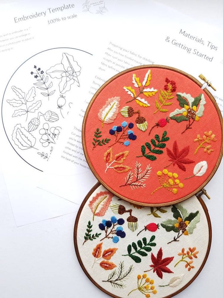 Fall embroidery pattern