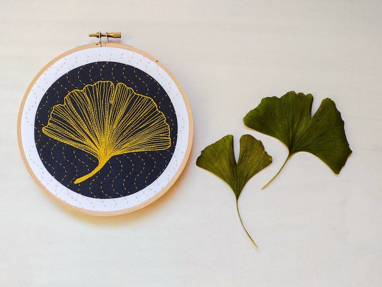 Ginko leaf embroidery kit