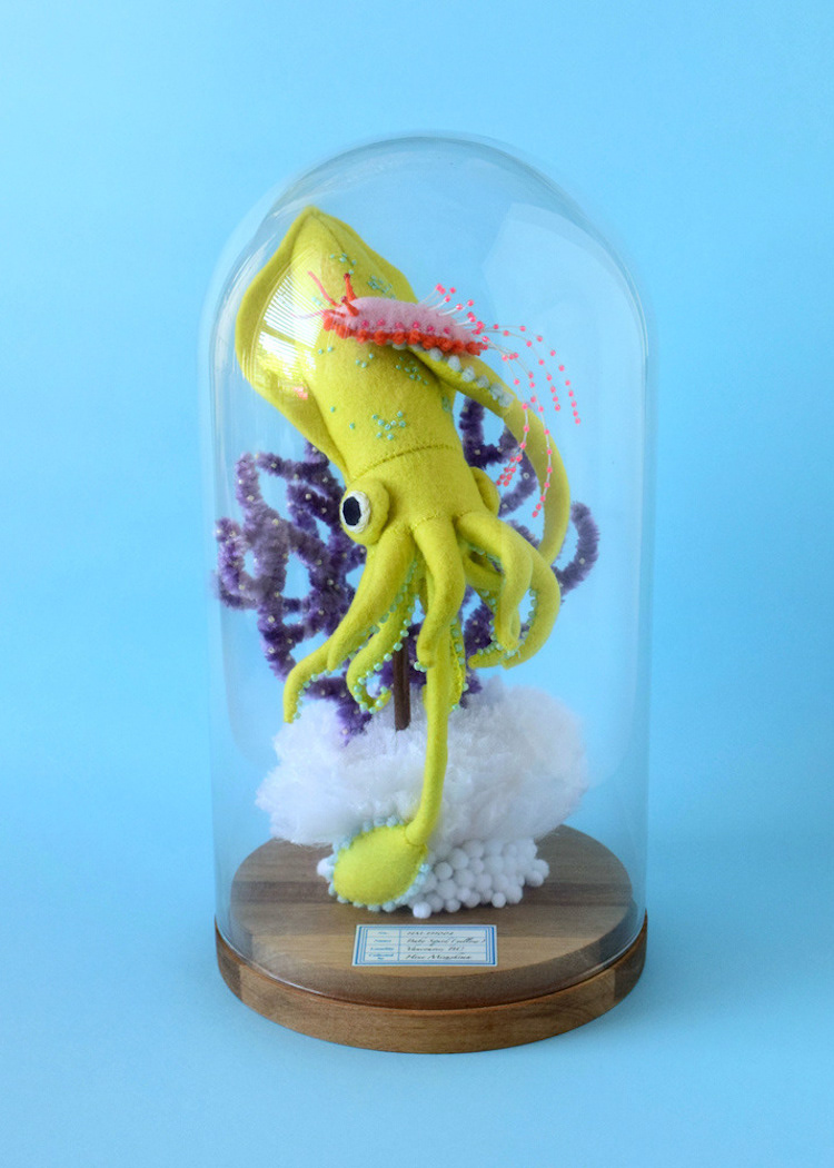 Squid sculpture made of felt 