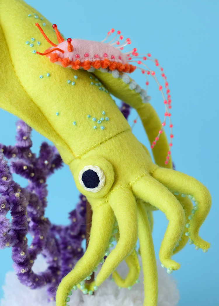 Squid sculpture made of felt 