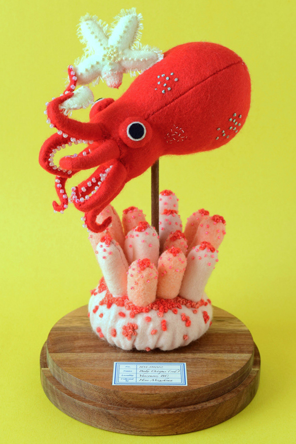 Baby octopus sculpture made of felt 