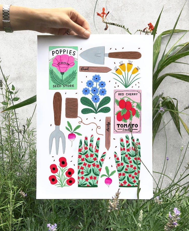 Gardening print by Holly Maguire