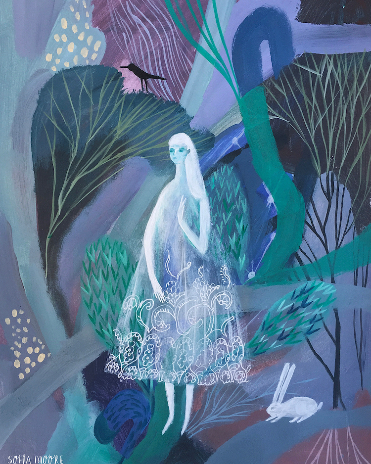Blue ghost illustration by Sofia Moore 