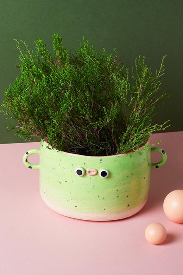 Ceramic face planters with googly eyes