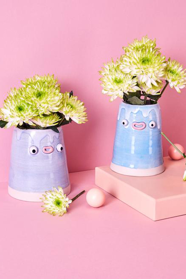 Ceramic face planters with googly eyes