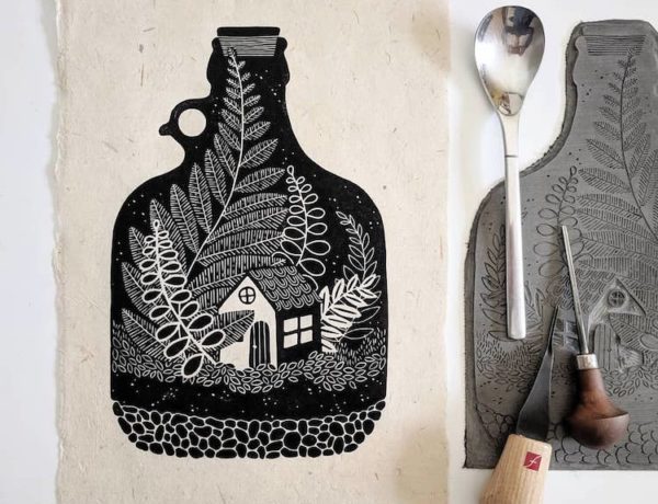 Lino cut printed illustrations by Sofie van Schadewijk