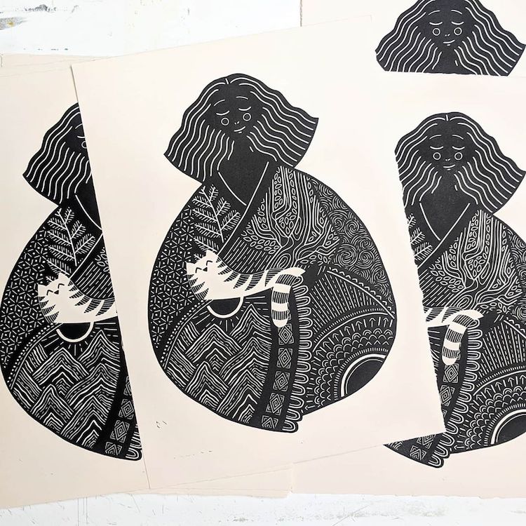 Block printing by Sofie van Schadewijk