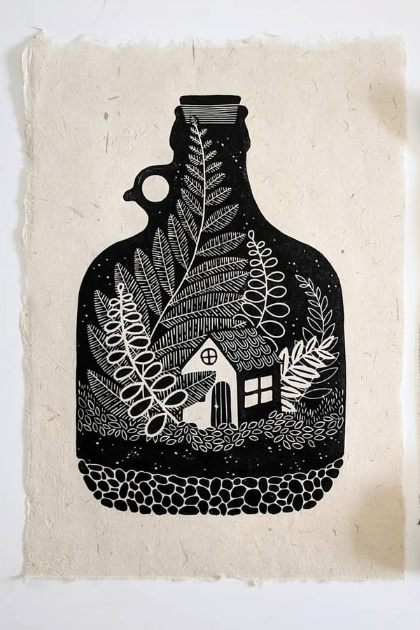 Lino cut printed illustrations by Sofie van Schadewijk