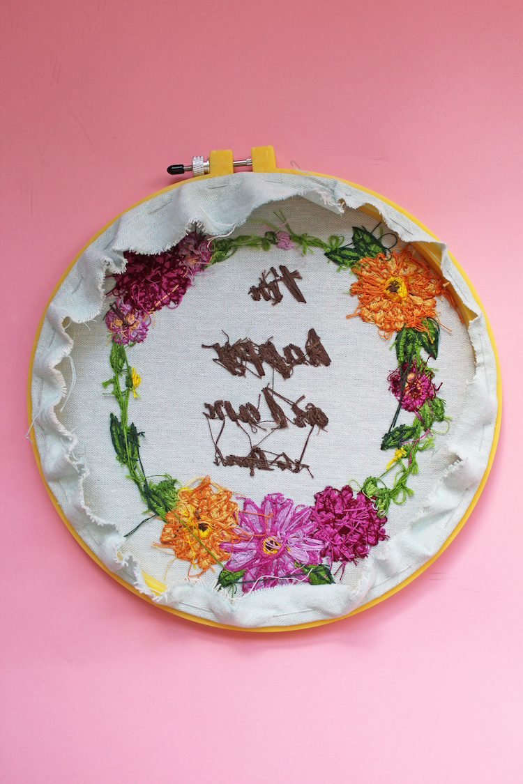 Sewing closed an embroidery hoop