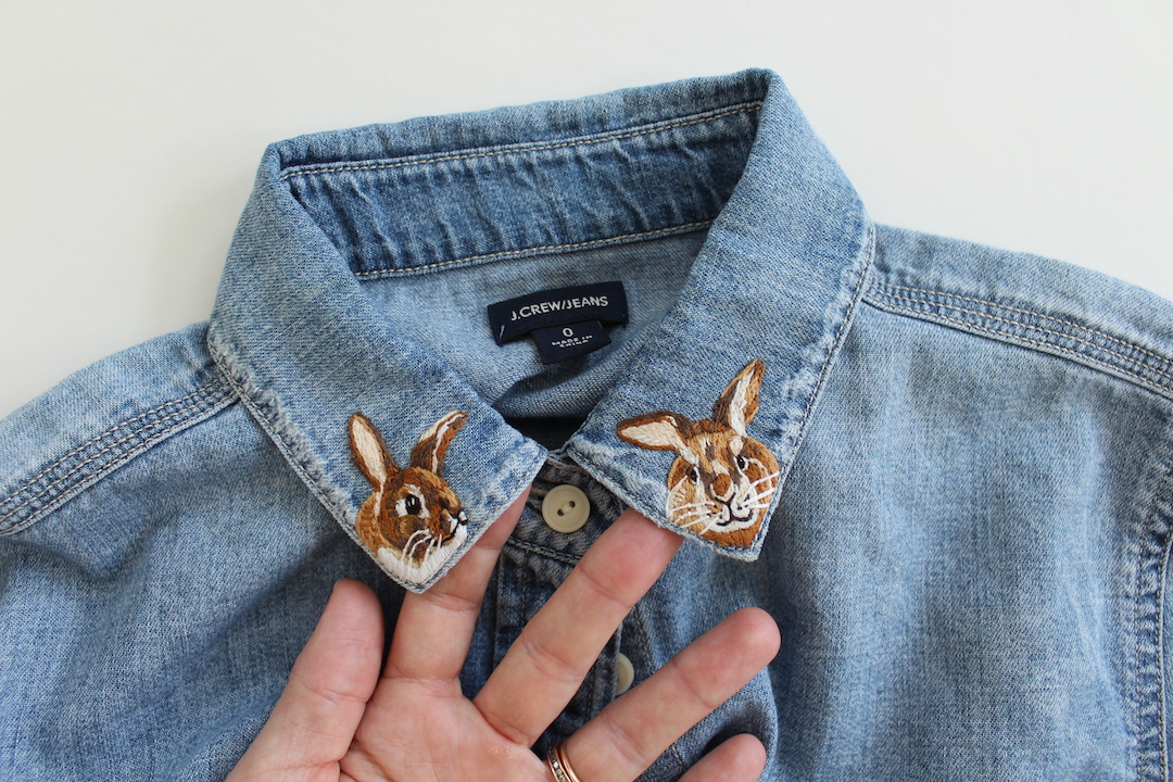 Embroidered bunnies on a shirt