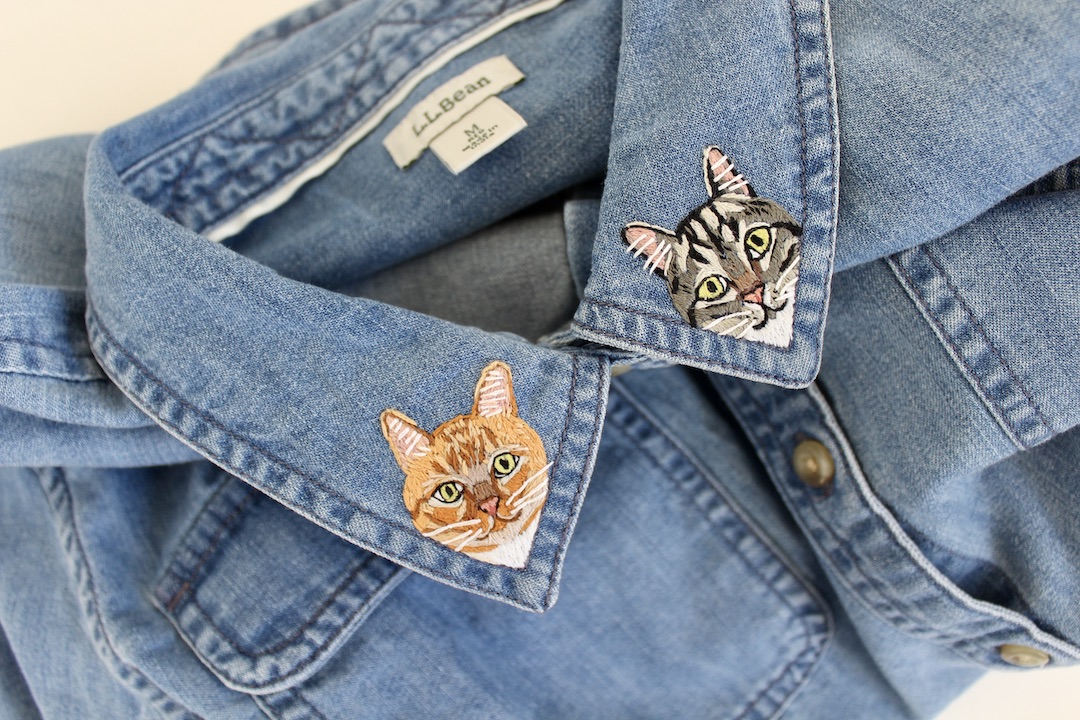 Custom cat embroidery on a shirt