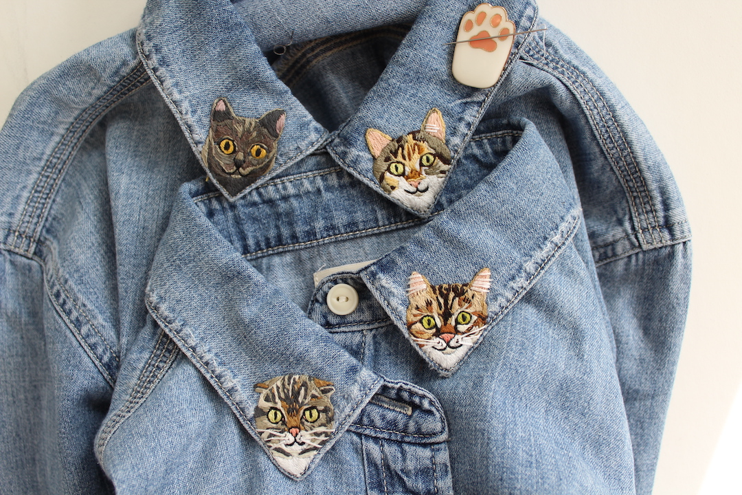 Custom cat embroidery on a shirt