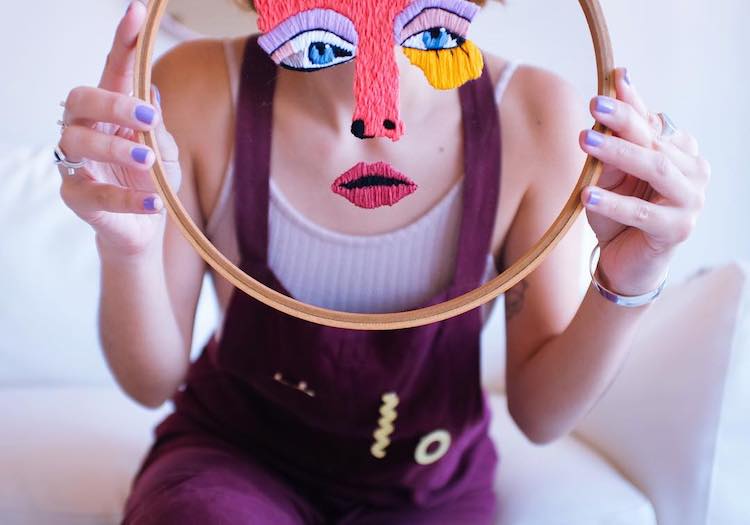 Face Embroidery on Tulle Becomes a Mask at the Right Angles